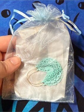 Turquoise Lace Hoop Earrings - Delicate Filigree Design